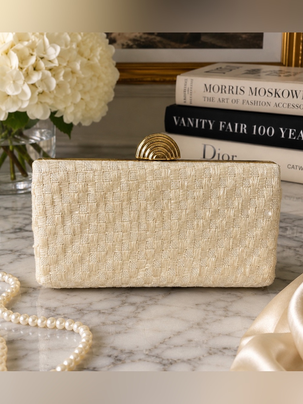 Morris Moskowitz Ivory Woven Clutch| Original Vanity Accessories | Rare Vintage